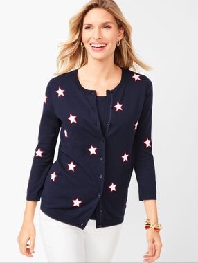 NWOT Talbots Stars Navy Cardigan Petite  Medium